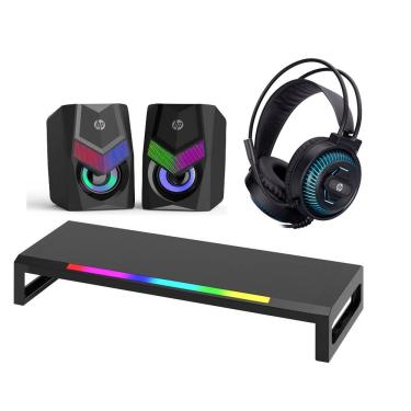 Imagem de Suporte Monitor Iluminado , Caixa De Som Dhe-6000 Rgb, 6w , Headset Gamer  Usb / P2 Blue Light