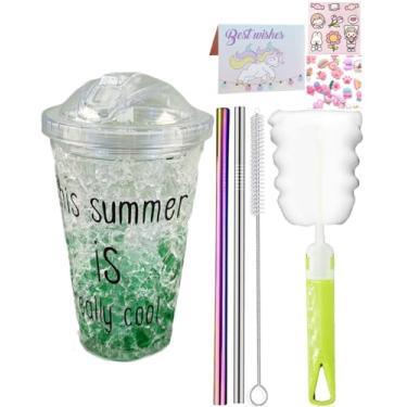 Imagem de Copo de viagem canudo gelo café bolha chá plástico piquenique festa beber copo freezer caneca presente de aniversário (este copo é realmente verde legal)