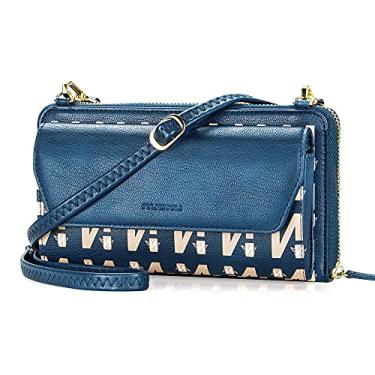 Imagem de nuoku Carteira feminina RFID bolsa de pulso transversal clutch com zíper em torno de 2 alças, Seu acolchoado azul