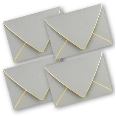 Imagem de Envelopes com aba em V, pacote com 50, tamanho A4, borda dourada, perfeito para convites, casamento, chá de bebê, todas as ocasiões (cinza)