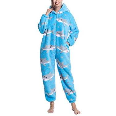 Imagem de Macacão Felpudo Com Capuz Estampado, Macacão Elegante de Pijama de lã de Manga Comprida Macio e Quente para o Quarto (S)