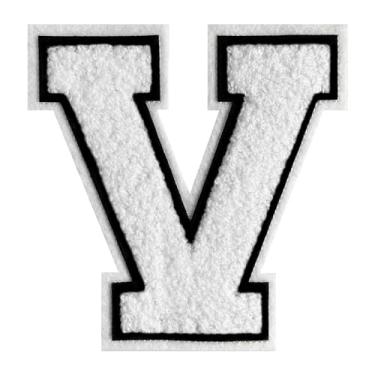 Imagem de Remendos de letras universitárias branco chenille remendo de 11,5 cm Letterman Jacket Patch grande ferro em letras para roupas (branco-V)