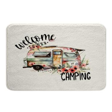 Imagem de Tapetes de banheiro Camper Van Kids Farmhouse Rustic Happy Camping Bathroom Rugs Women Men Camper Floral Decor Tapetes de banho absorventes de água Ultra Macio Natureza Flor Acessórios de banheiro Tapete de chão 40,64 x 60,96 cm