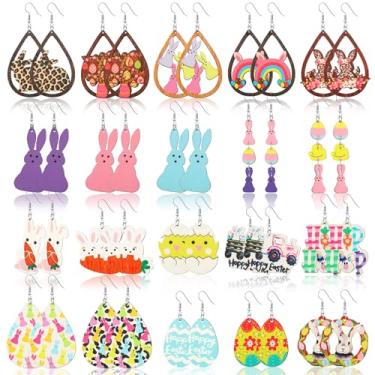 Imagem de Sasylvia 20 pares de brincos de páscoa de madeira a granel brincos pendentes de Páscoa para mulheres meninas fofos coloridos coelho ovo gota brincos pendentes joias para presente de festa festiva de