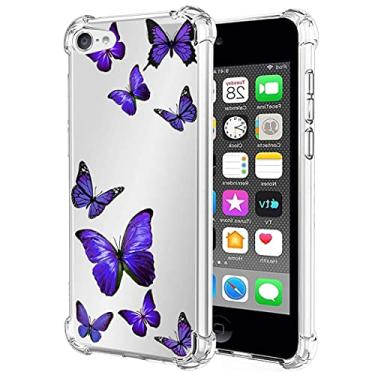 Imagem de Vavies Capa para iPod Touch 7/iPod Touch 6/iPod Touch 5 para meninas e mulheres, fina, à prova de choque, transparente, macia, flexível, TPU, capa protetora traseira para iPod Touch 7 (borboleta roxa)