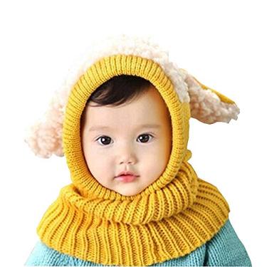 Imagem de Cachecol de lã com capuz e aba de orelha, gorro de crochê para bebês meninas e meninos, Chapéu 4-amarelo, M