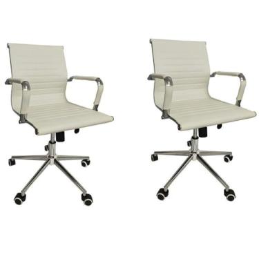 Imagem de Kit 2 Cadeiras Office com Rodízio e Encosto Esteirinha Baixa Branco