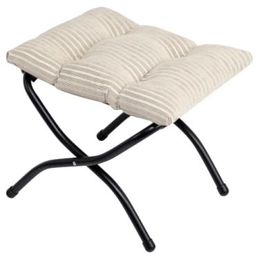 Imagem de HollyHOME Banco de apoio para os pés dobrável de 38 cm (A), pequeno otomano dobrável estofado, banquinho acolchoado para cadeira preguiçosa, descanso de pé portátil com moldura de metal para sala de