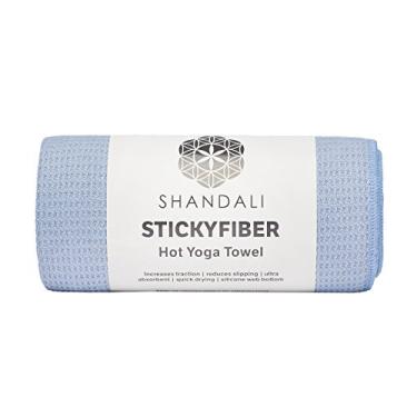 Imagem de Shandali Toalha Hot Yoga Stickyfiber – Tapete de ioga com suporte de silicone, absorvente, antiderrapante, 61 cm x 183 cm Bikram, academia e pilates – (azul, padrão)