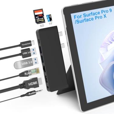 Imagem de Estação de ancoragem Surface Pro 9 Hub com HDMI 4K, Thunerbolt 4 (vídeo 8K + 40 Gbps + 100 W de energia), Ethernet de 100 m, USB3.0, slot para cartão SD TF, áudio de 3,5 mm, tela tripla para