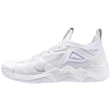 Imagem de Mizuno Tênis de vôlei masculino Wave Momentum 3, Branco-prata, 10 US