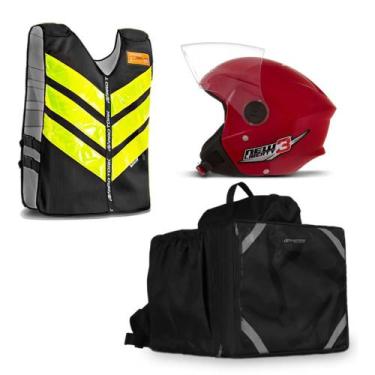 Imagem de Kit Motoboy Mochila Térmica + Capacete New Liberty 3 + Colete Refletiv