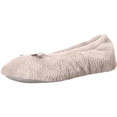 Imagem de isotoner Pantufas femininas Diamond Microterry Gemma com espuma viscoelástica confortável e sola de camurça, Chevron Taupe, 6.5-7.5