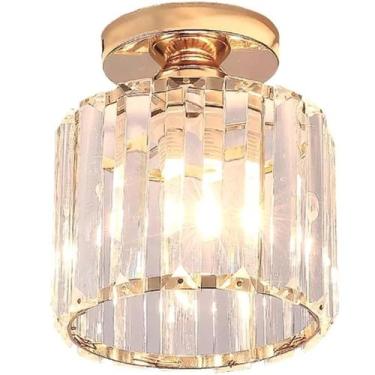 Imagem de Luminária Plafon 17cm Metal Dourado 15 Cristais Lustre Teto Gimpo KJGD