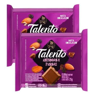 Imagem de Kit 2 Chocolate Garoto Talento Amêndoas e Uvas Passas 25g