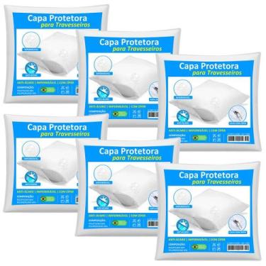 Imagem de Kit 6 Capas Travesseiro Impermeável Branca 50cm x 70cm Com Zíper e Hip