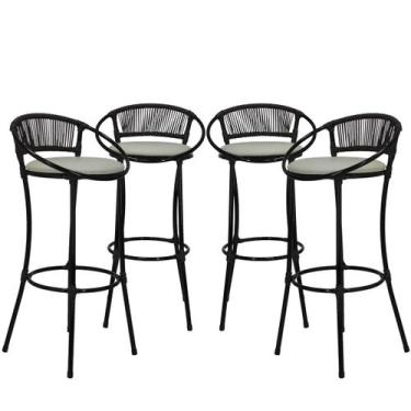 Imagem de 4 Banquetas Fio de Fibra Artesanal, Bar, Bancada, Balcão, Lanchonete -