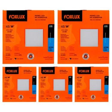Imagem de Kit 5 Painel Led Quadrado Sobrepor 45W 6500K Bivolt Foxlux