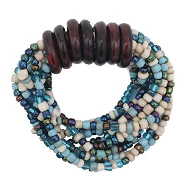 Imagem de Indomode Pulseira Bali de Contas – Branco Osso, Translúcido, Azul Translúcido Feito à Mão 10 Fios Elásticos Joias Femininas com Anéis de Madeira Tamanho 16,5-19 cm com Caixa de Presente, Vidro, Sem