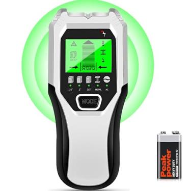 Imagem de Scanner de parede 5 em 1 multifuncional atualizado, detector de feixe com sensor de pino com bateria para detecção de fio CA e metal de madeira, vem com visor LCD HD e alarme de áudio