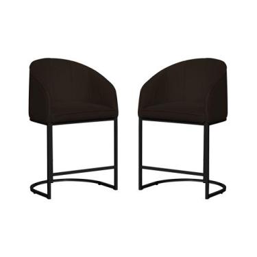 Imagem de Kit 02 Poltronas Banqueta Estofada Mia Suede Base Metal Preta - Estopa