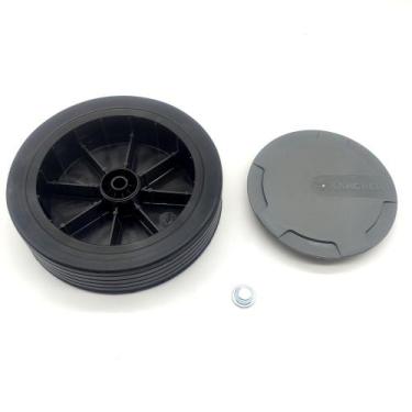 Imagem de Kit Roda Rodinha Calota e Trava para Lavajato Karcher HD600 Prática
