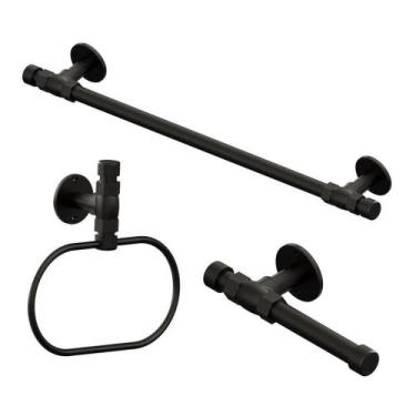 Imagem de Kit Rústico Industrial Acessórios Banheiro Lavatório Papeleira + Porta