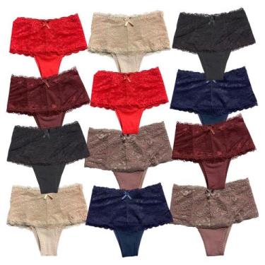Imagem de Kit 12 Calcinhas Cintura Alta Fristyle Modeladora Com Renda Em Algodão
