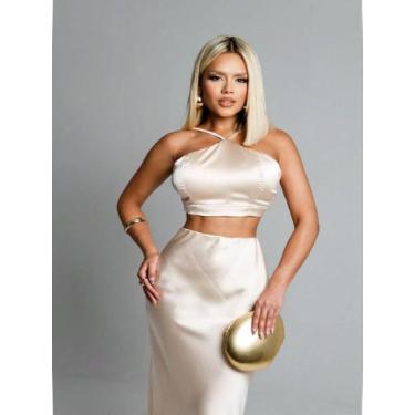 Imagem de Conjunto cropped e saia cetim elegante festa balada cod 2056 - LALOKA,