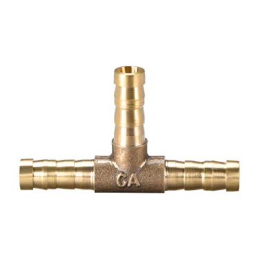 Imagem de uxcell Encaixe de emenda de farpa de latão de 6 mm ou 15/162.6 cm, em forma de T, 3 vias, encaixe de mangueira de farpa, gás de ar, combustível de água, conector em T farpado