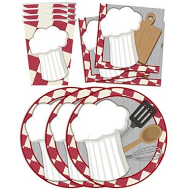 Imagem de Conjunto de artigos de festa de aniversário para Cozinhar Chef, conjunto de pratos, guardanapos, copos e utensílios de mesa para 1