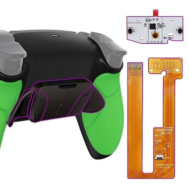 Imagem de eXtremeRate Black Real Metal Buttons (RMB) Versão RISE4 Kit de remapeamento para controle PS5 BDM-030 com cabo emborrachado verde redesenhado capa traseira preta, placa de atualização e 4 botões traseiros para controle de PS5
