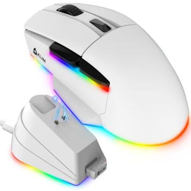 Imagem de KLIM Blaze X RGB + nova versão 2024 + mouse para jogos sem fio recarregável com base de carregamento + bateria de longa duração + até 12000 DPI + mouse PC com e sem fio, PS5, PS4, Mac + branco