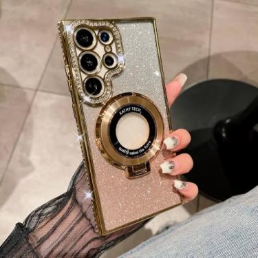 Imagem de Para Samsung S24 Ultra Invisible Holder Case para Samsung Galaxy S23 Ultra S22 Plus Diamond Gradient Glitter Plating Cover, Dourado, para S23Ultra