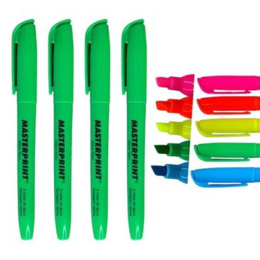 Imagem de Kit Marca Texto Cor Verde Neon Com 4 Unidades Masterprint Grifa Destac