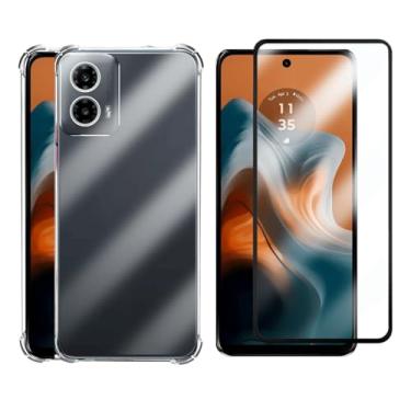 Imagem de Capa Capinha Case Anti Impacto Transparente Premium Silicone + Película de Vidro 3D para Moto G34