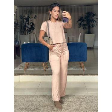 Imagem de Conjunto Blusa Mulet Manga Curta E Calça Pantalona Com Bolso - Luh May