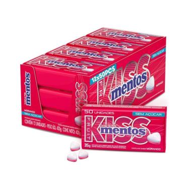 Imagem de Pastilha Mentos Kiss Morango Sem Açúcar C/ 12u 420g