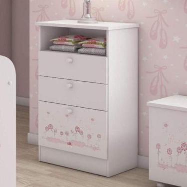 Imagem de Cômoda de Bebê 2 Gavetas 1 Porta Kids Móveis Serpil Branco/Rosa - Serp