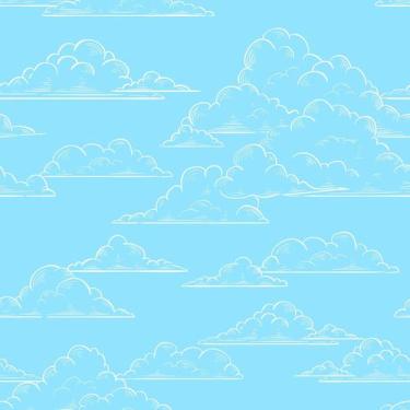 Imagem de Papel de Parede Vinílico Autoadesivo Lavável Nuvens Azul Decoração Qua