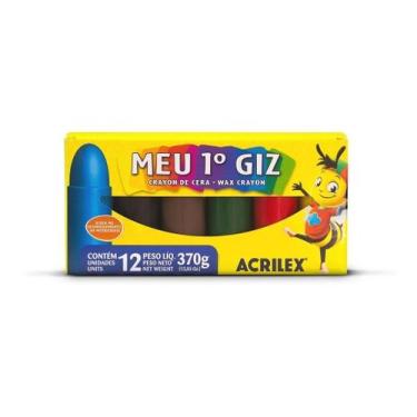 Imagem de Giz De Cera Para Crianças Acrilex Meu 1º Giz Jumbo 12 Cores Lavável