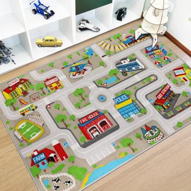 Imagem de Capslpad Tapete infantil educativo para brincar 13 x 8 cm, tapete de carro para crianças, para sala de jogos, sala de estar, berçário, decoração (cinza)