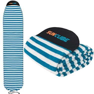 Imagem de SUN CUBE Capa para Meia de Prancha de Surfe, Bolsa Protetora de Surfe para Prancha de Surfe, Capa Elástica Leve para Bolsa de Surfe para Longboard, Híbrida (8'6'', Azul-Marinho)