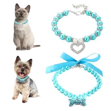 Imagem de Coleira de pérola pequena para cães, duas peças, colar de cachorrinho de pérola com strass e contas de cristal, joia de diamante bonita para PP, pequena, média, fêmea, meninas, gatinho, animal de
