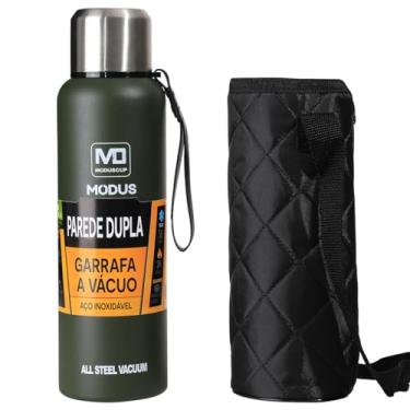 Imagem de MODUS Garrafa Térmica De Aço Inoxidável Isolada A Vácuo Com Copo Portátil E Bolsa 1000ML/1500ML (Verde 1500ML)