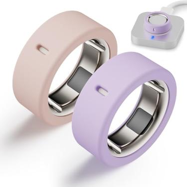 Imagem de Snyeest Protetor compatível com Oura Ring 4/Gen 4 cerâmica/Gen 3, capa de silicone antiarranhões anel elástico para dedo woking out academia para mulheres homens - rosa + roxo-G para 12/13/14/15