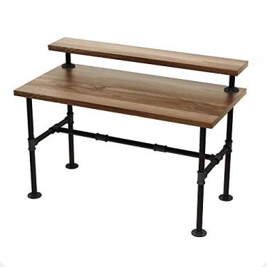 Imagem de MUZIK Conjunto de pernas para mesa de cachimbo industrial – Acabamento em ferro fundido para mesa de computador de madeira, escritório, casa, móveis rústicos – para decoração DIY com suporte de prateleira de monitor de 15 cm – 71 cm
