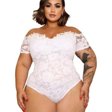 Imagem de Body Plus Size Feminino Blusa Renda Com Tule Bore Qualidade - NoBrand,