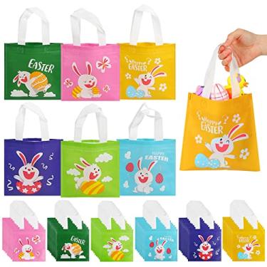 Imagem de CCINEE 48pcs Easter Non-Woven Gift Bags, Bunny Tote Bags Reusable Goodie Treat Eggs Bags Candy Bags with Handles for Easter Kids Party Favor and Egg Hunt, 6 Colors
