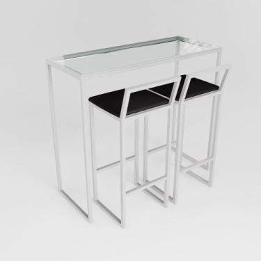 Imagem de Bancada Cozinha Balcão Gourmet 120cm Vidro Com 2 Banquetas Estofada Br